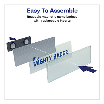 Avery The Mighty Badge Name Badge Holder Kit, Horizontal, 3 x 1, Laser, Silver, 50 Holders/120 Inserts (AVE71208)