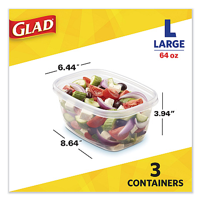 Glad Deep Dish Food Storage Containers, 64 oz, Plastic, 3/Pack (CLO70045PK)