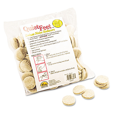Master Caster Quiet Feet Deluxe Noise Reducers, 1.25" dia, Circular, Beige, 100/Pack (MAS88847)