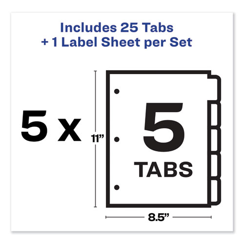 Avery Print and Apply Index Maker Clear Label Dividers, 5-Tab, Color Tabs, 11 x 8.5, White, Blue Tabs, 5 Sets (11410)