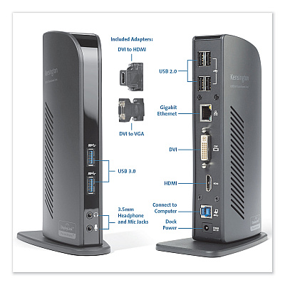 Kensington USB 3.0 Docking Station with DVI/HDMI/VGA Video, 1 DVI and 1 HDMI Out (KMW33972)