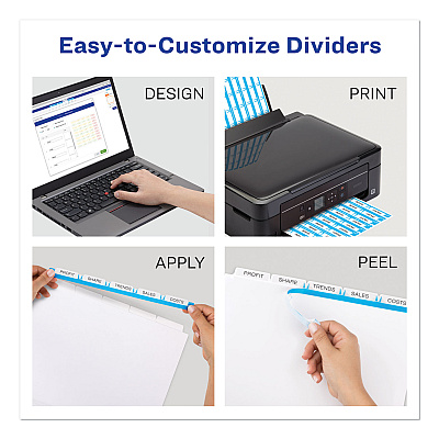 Avery Print and Apply Index Maker Clear Label Dividers, Big Tab, 5-Tab, White Tabs, 11 x 8.5, White, 1 Set (AVE11490)