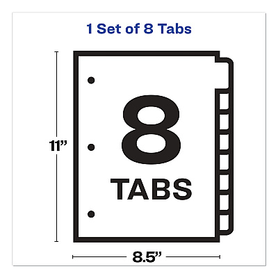 Avery Print and Apply Index Maker Clear Label Plastic Dividers w/Printable Label Strip, 8-Tab, 11 x 8.5, Frosted Clear Tabs, 1 Set (AVE11450)