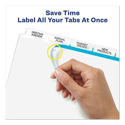 Avery Print and Apply Index Maker Clear Label Dividers, Big Tab, 5-Tab, White Tabs, 11 x 8.5, White, 1 Set (AVE11490)