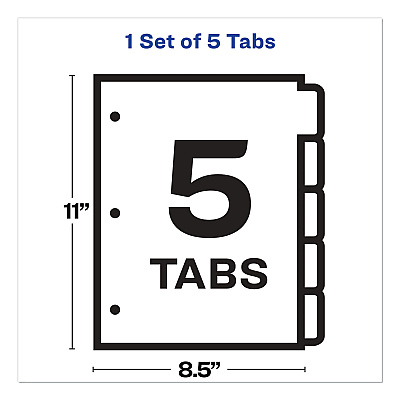 Avery Print and Apply Index Maker Clear Label Dividers, Big Tab, 5-Tab, White Tabs, 11 x 8.5, White, 1 Set (AVE11490)