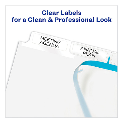 Avery Print and Apply Index Maker Clear Label Dividers, Big Tab, 5-Tab, White Tabs, 11 x 8.5, White, 1 Set (AVE11490)