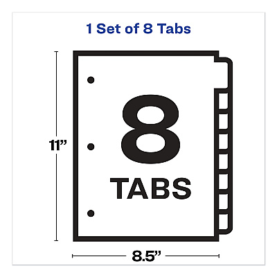 Avery Print and Apply Index Maker Clear Label Dividers, Big Tab, 8-Tab, 11 x 8.5, White, 1 Set (AVE11491)