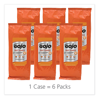 GOJO FAST TOWELS Hand Cleaning Towels, 2-Ply, 7.75 x 11, Fresh Citrus, Blue, 60/Pack, 6 Packs/Carton (GOJ628506)