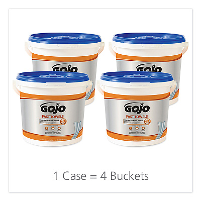 GOJO FAST TOWELS Hand Cleaning Towels, 7.75 x 11, Fresh Citrus, Blue, 130/Bucket, 4 Buckets/Carton (GOJ6298)