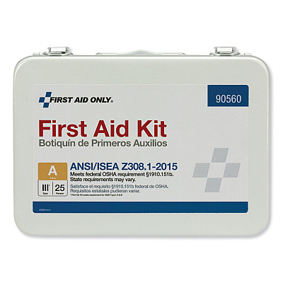 First Aid Only ANSI Class A 25 Person Bulk First Aid Kit for 25 People, 89 Pieces, Metal Case (FAO90560)