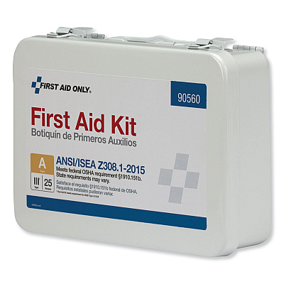 First Aid Only ANSI Class A 25 Person Bulk First Aid Kit for 25 People, 89 Pieces, Metal Case (FAO90560)