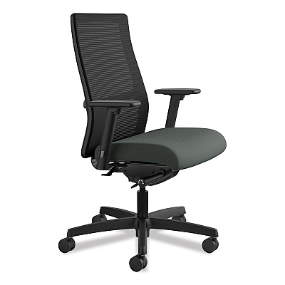 HON Ignition Series Mesh Mid-Back Work Chair, Supports Up to 300 lb, 17.5" to 22" Seat Height, Iron Ore Seat, Black Back/Base (HONIW103CU19)