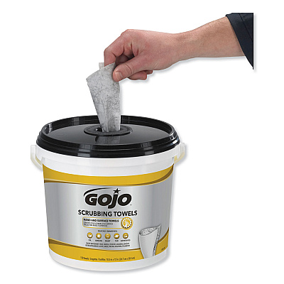 GOJO Scrubbing Towels, Hand Cleaning, Orange Scent, White/Yellow, 170/Bucket, 2 Buckets/Carton (GOJ639802)