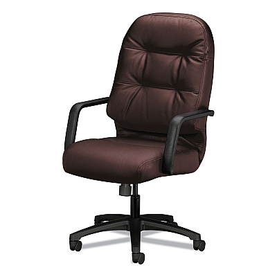 HON Pillow-Soft 2090 Series Executive High-Back Swivel/Tilt Chair, Supports 300 lb, 16.75" to 21.25" Seat, Burgundy, Black Base (HON2091SR69T)