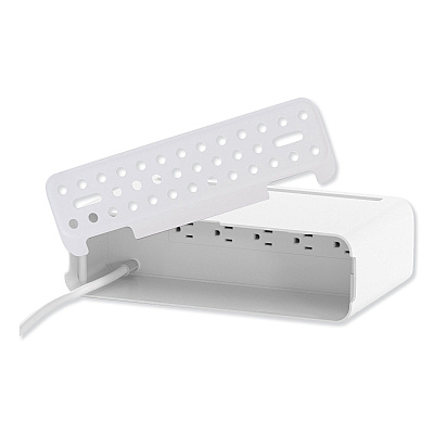 Kantek Cable Management Power Hub and Stand with USB Charging Ports, 5 Outlets, 3 USB, 6.5 ft Cord, White (KTKCM1100)