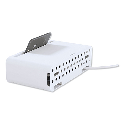 Kantek Cable Management Power Hub and Stand with USB Charging Ports, 5 Outlets, 3 USB, 6.5 ft Cord, White (KTKCM1100)