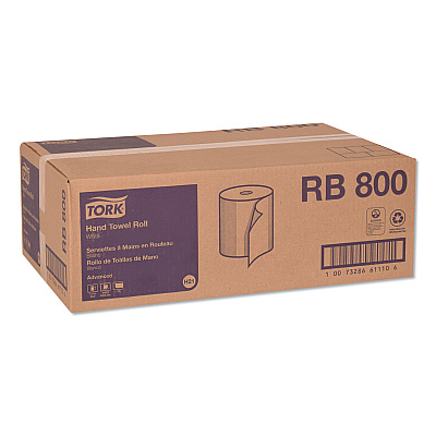 Tork Advanced Hardwound Roll Towel, 1-Ply, 7.88" x 800 ft, White, 6 Rolls/Carton (TRKRB800)