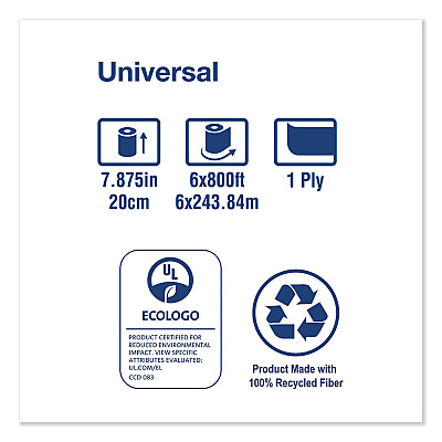 Tork Universal Hardwound Roll Towel, 1-Ply, 7.88" x 800 ft, Natural, 6/Carton (TRKRK800E)