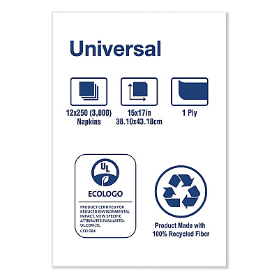 Tork Universal One-Ply Dinner Napkins, 1-Ply, 15" x 17", Natural, 250/Pack, 12PK/CT (TRKN5186)