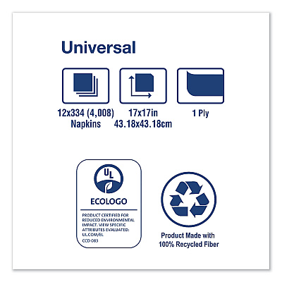 Tork Universal Dinner Napkins, 1-Ply, 17" x 17", 1/4 Fold, White, 4008/Carton (TRKN7141A)