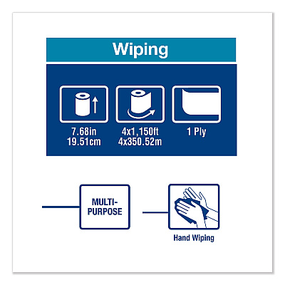 Tork Basic Paper Wiper Roll Towel, 1-Ply, 7.68" x 1,150 ft, White, 4 Rolls/Carton (TRK291370)