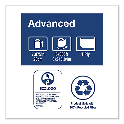 Tork Advanced Hardwound Roll Towel, 1-Ply, 7.88" x 800 ft, White, 6 Rolls/Carton (TRKRB800)