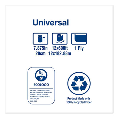 Tork Universal Hardwound Roll Towel, 1-Ply, 7.88" x 600 ft, Natural, 12/Carton (TRKRK600E)