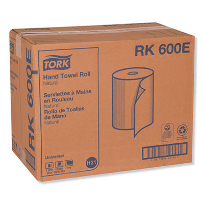 Tork Universal Hardwound Roll Towel, 1-Ply, 7.88" x 600 ft, Natural, 12/Carton (TRKRK600E)