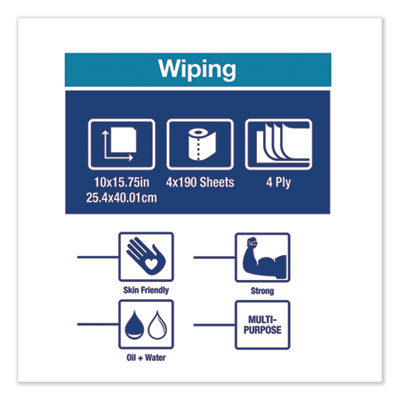 Tork Industrial Paper Wiper, 4-Ply, 10 x 15.75, Blue, 190 Wipes/Roll, 4 Roll/Carton (TRK132451A)