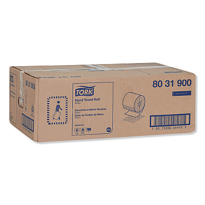 Tork Universal Hand Towel Roll, Notched, 1-Ply, 8" x 800 ft, White, 6 Rolls/Carton (TRK8031900)