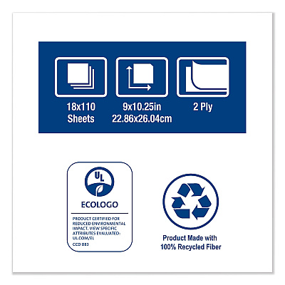 Tork Multipurpose Paper Wiper, 2-Ply, 9 x 10.25, White, 110/Box, 18 Boxes/Carton (TRK192125A)