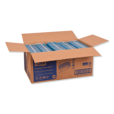 Tork Industrial Paper Wiper, 4-Ply, 12.8 x 16.4, Unscented, Blue, 90/Pack, 5 Packs/Carton (TRK440278)
