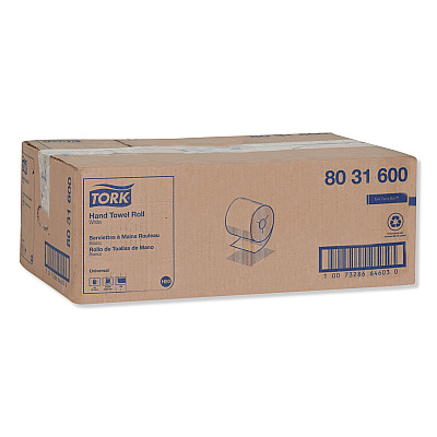 Tork Universal Hand Towel Roll, Notched, 1-Ply, 7.5" x 630 ft, White, 6 Rolls/Carton (TRK8031600)