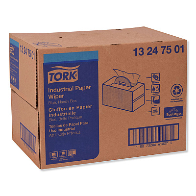 Tork Industrial Paper Wiper, 4-Ply, 12.8 x 16.5, Unscented, Blue, 180/Carton (TRK13247501)