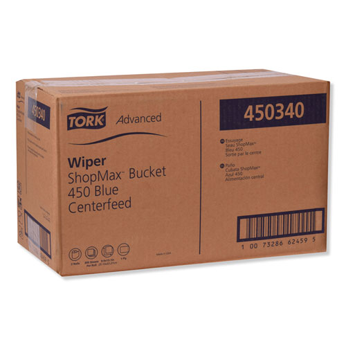 Tork Advanced ShopMax Wiper 450, 8.5 x 10, Blue, 200/Bucket, 2 Buckets/Carton (450340)