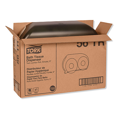 Tork Twin Jumbo Roll Bath Tissue Dispenser, 19.29 x 5.51 x 11.83, Smoke/Gray (TRK56TR)