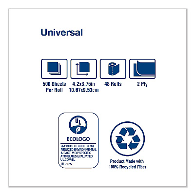 Tork Universal Bath Tissue, Septic Safe, 2-Ply, White, 500 Sheets/Roll, 48 Rolls/Carton (TRKTM1601A)