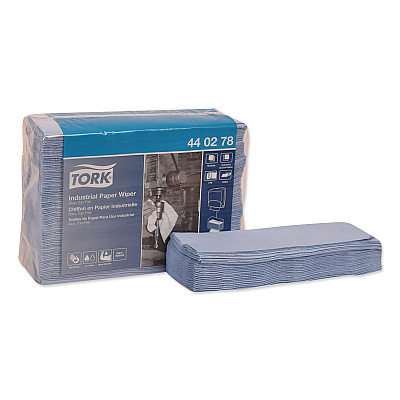 Tork Industrial Paper Wiper, 4-Ply, 12.8 x 16.4, Unscented, Blue, 90/Pack, 5 Packs/Carton (TRK440278)