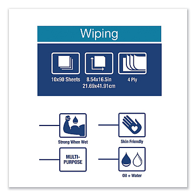 Tork Industrial Paper Wiper, 4-Ply, 8.54 x 16.5, Unscented, Blue, 90 Towels/Box, 10 Boxes/Carton (TRK440245A)