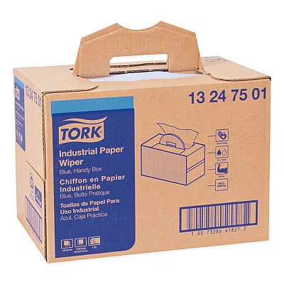 Tork Industrial Paper Wiper, 4-Ply, 12.8 x 16.5, Unscented, Blue, 180/Carton (TRK13247501)