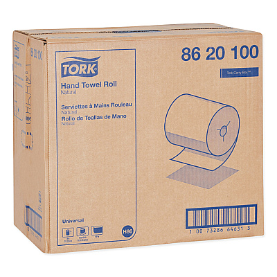 Tork Universal Hand Towel Roll, Notched, 1-Ply, 8" x 425 ft, Natural, 12 Rolls/Carton (TRK8620100)