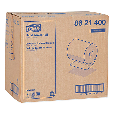 Tork Universal Hand Towel Roll, Notched, 1-Ply, 8" x 425 ft, Natural White, 12 Rolls/Carton (TRK8621400)