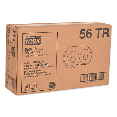 Tork Twin Jumbo Roll Bath Tissue Dispenser, 19.29 x 5.51 x 11.83, Smoke/Gray (TRK56TR)
