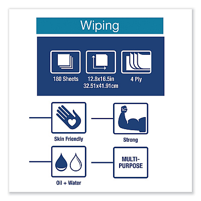 Tork Industrial Paper Wiper, 4-Ply, 12.8 x 16.5, Unscented, Blue, 180/Carton (TRK13247501)