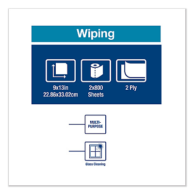 Tork Paper Wiper, Centerfeed, 2-Ply, 9 x 13, White, 800/Roll, 2 Rolls/Carton (TRK130211B)