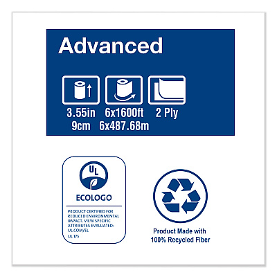 Tork Advanced Jumbo Bath Tissue, Septic Safe, 2-Ply, White, 3.48" x 1,600 ft, 6 Rolls/Carton (TRK12021502)