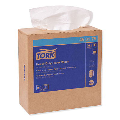 Tork Heavy-Duty Paper Wiper, 1-Ply, 9.25 x 16.25, Unscented, White, 90 Wipes/Box, 10 Boxes/Carton (TRK450175)