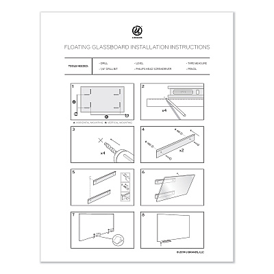 U Brands Floating Glass Ghost Grid Dry Erase Board, 35 x 23, White (UBR2798U0001)