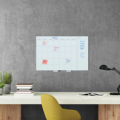 U Brands Floating Glass Dry Erase Undated One Month Calendar, 35 x 23, White (UBR3967U0001)