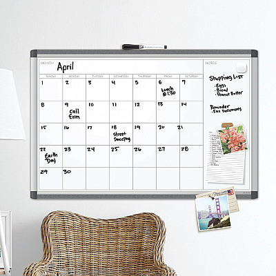 U Brands PINIT Magnetic Dry Erase Undated One Month Calendar, 35 x 23, White (UBR2901U0001)